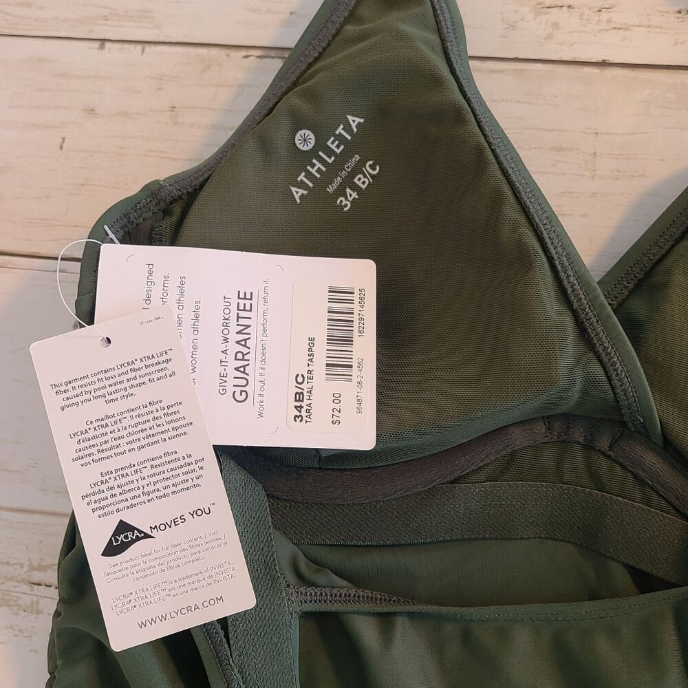Athleta Tara Halter Tankini Top Green Swim Size 34 B/C NEW Beach $72 - Picture 6 of 7